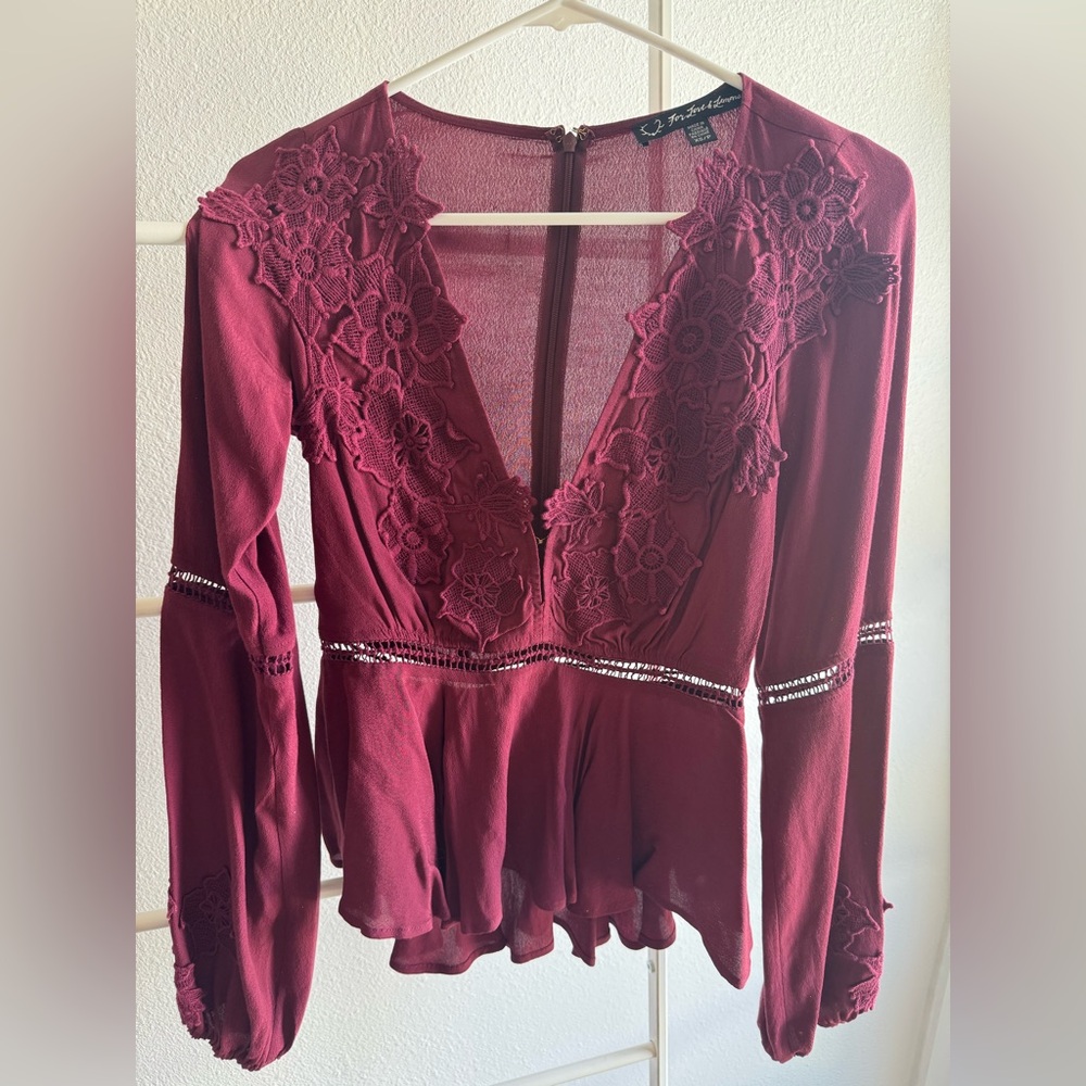 For Love And Lemons Red Asymmetrical Peplum Blouse